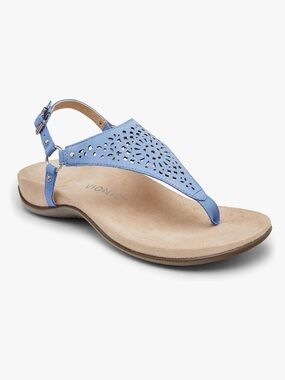Vionic Light Blue Laser-Cut Leather Thong Sandal